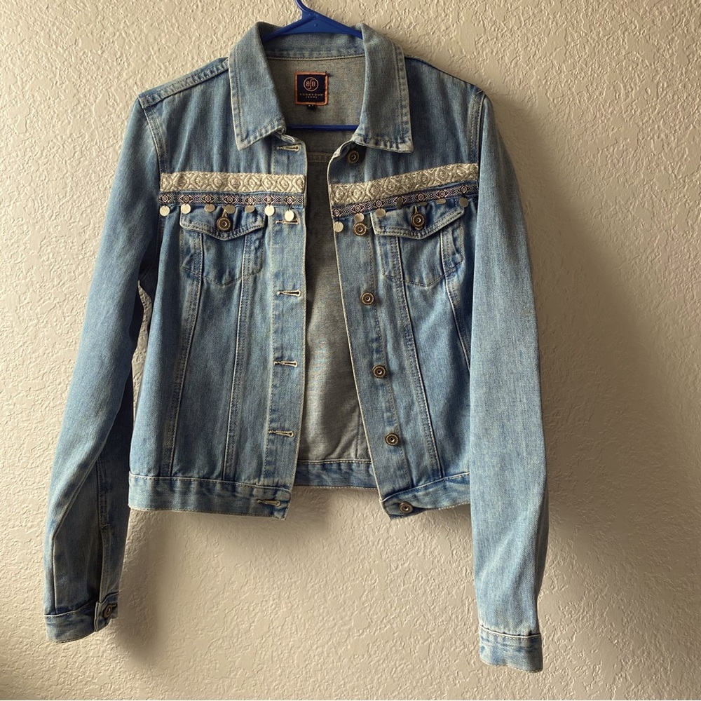 BomBom Boho Denim Jacket Medium with Embroidered Detail